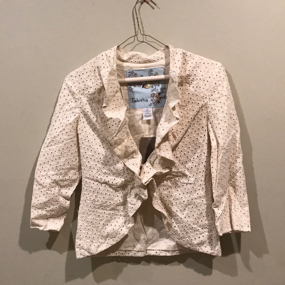 Tabitha Anthropologie eyelet Ruffle jacket size 0